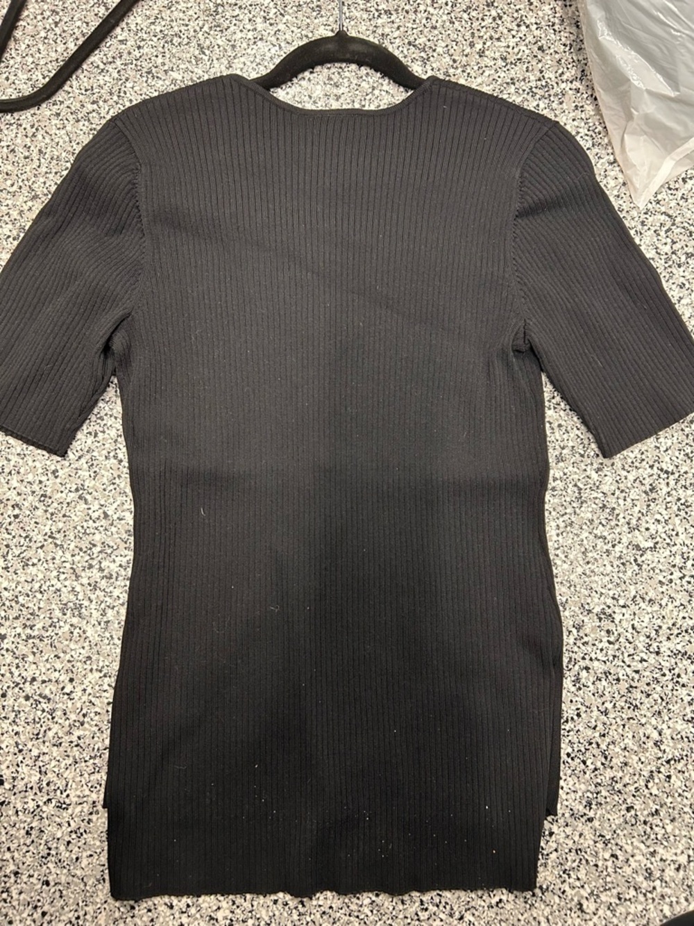 Lane Bryant Black Ribbed V-Neck Lace-Up Short Sleeve Top - Picture 4 of 4